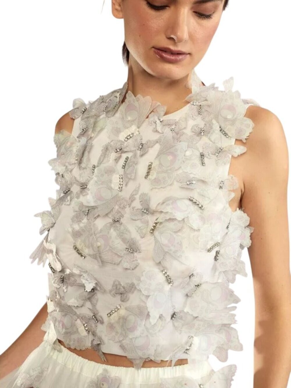 Cynthia Rowley NWT Butterflies Appliqué Mesh Top 3D Butterfly Rhinestone Size S